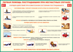 Таблица "Порядок действий при коматозном состоянии пострадавшего" (100х140 сантиметров, винил) - fgospostavki.ru - Ивантеевка
