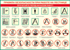 Таблица "Правила безопасности при работе на лестнице" (100х140 сантиметров, винил) - fgospostavki.ru - Ивантеевка