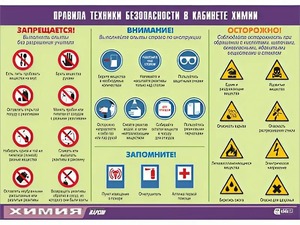 Таблица демонстрационная "Правила техники безопасности в кабинете химии" (винил 100х140) - fgospostavki.ru - Ивантеевка