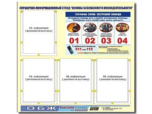 Стенд информационный "Основы безопасности жизнедеятельности" (80*75, 4 кармана) - fgospostavki.ru - Ивантеевка