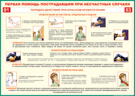 Таблица "Порядок действий при опасном кровотечении" (100х140 сантиметров, винил) - fgospostavki.ru - Ивантеевка