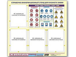 Стенд информационный "Правила техники безопасности в кабинете химии" (80х75, 4 кармана) - fgospostavki.ru - Ивантеевка